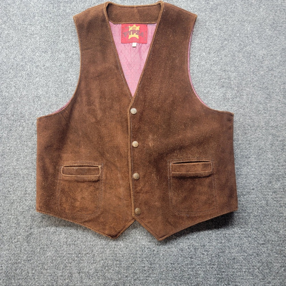 Vintage Pypsa Brown Suede Leather Western Vest Mens 40 Made in Mexico Cowboy